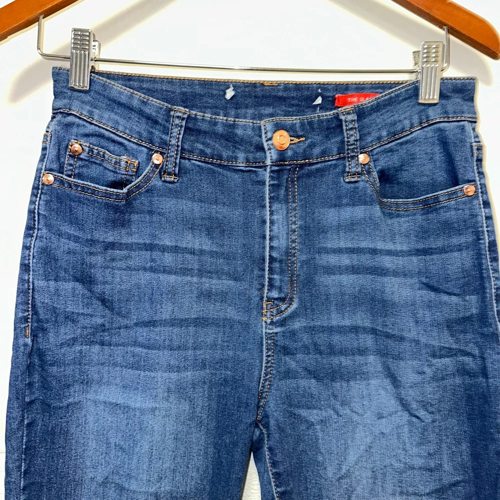 Women's Blue Skinny Jeans Size 28X26 Brown Stitch No Tag Measurements in photos